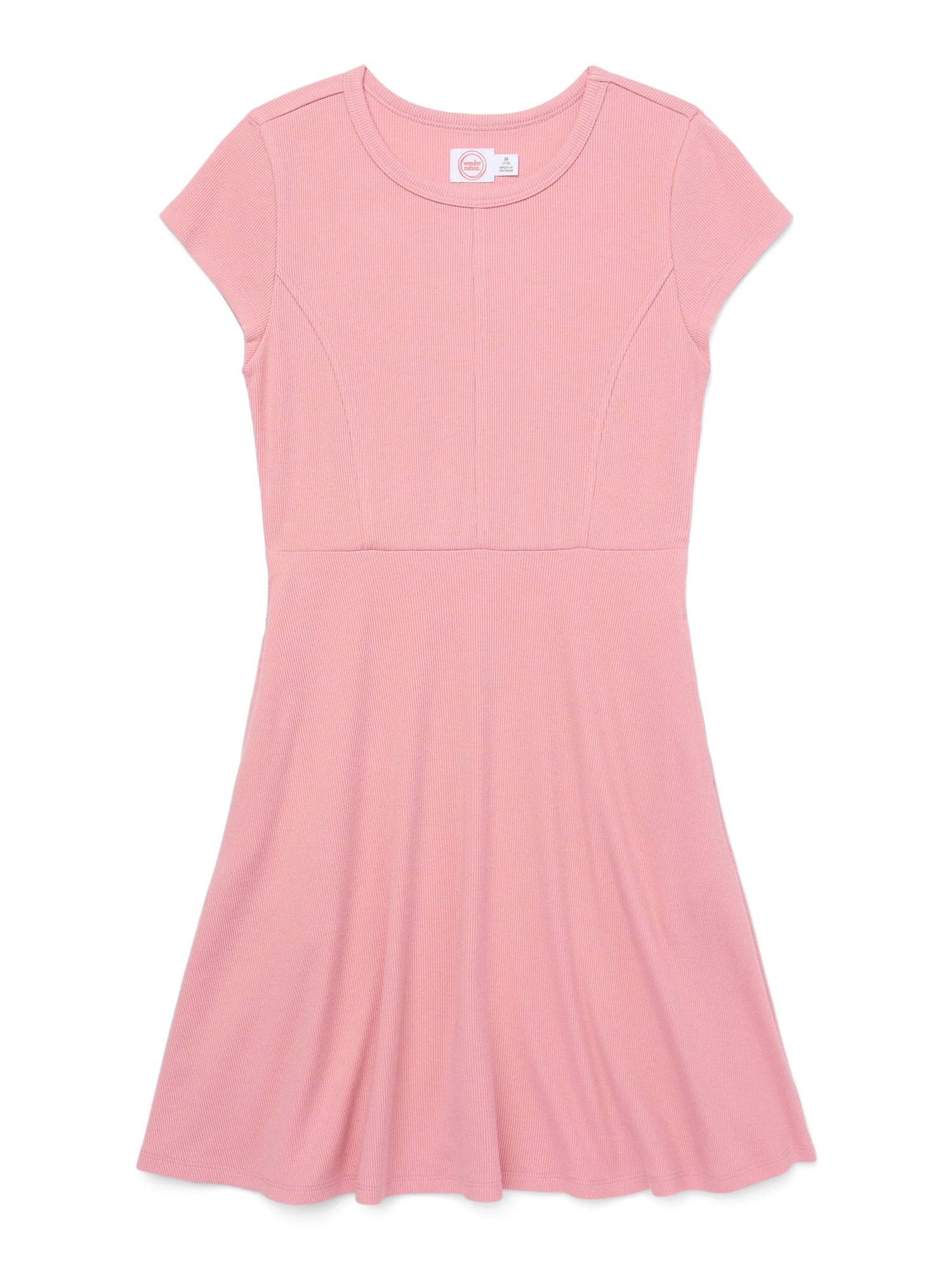 Wonder Nation Girls Tween Short Sleeve Rib Skater Dress, Sizes 4-18