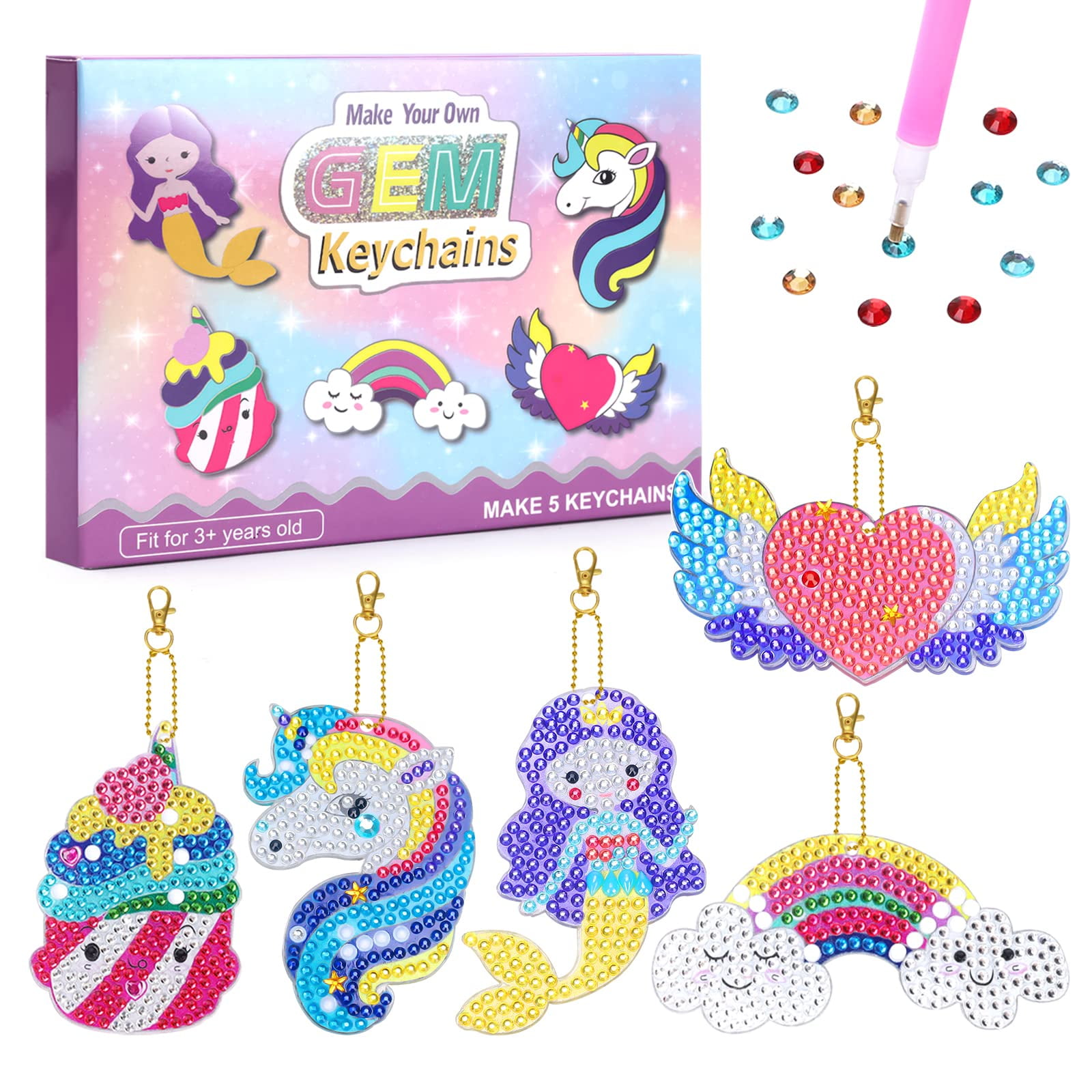 Sunmike Arts and Crafts Kits for Kids Age 5-12, 5D Diamond Paint by Number  for Kids Girls Boys - Make Your Own Diamond Painting Keychains