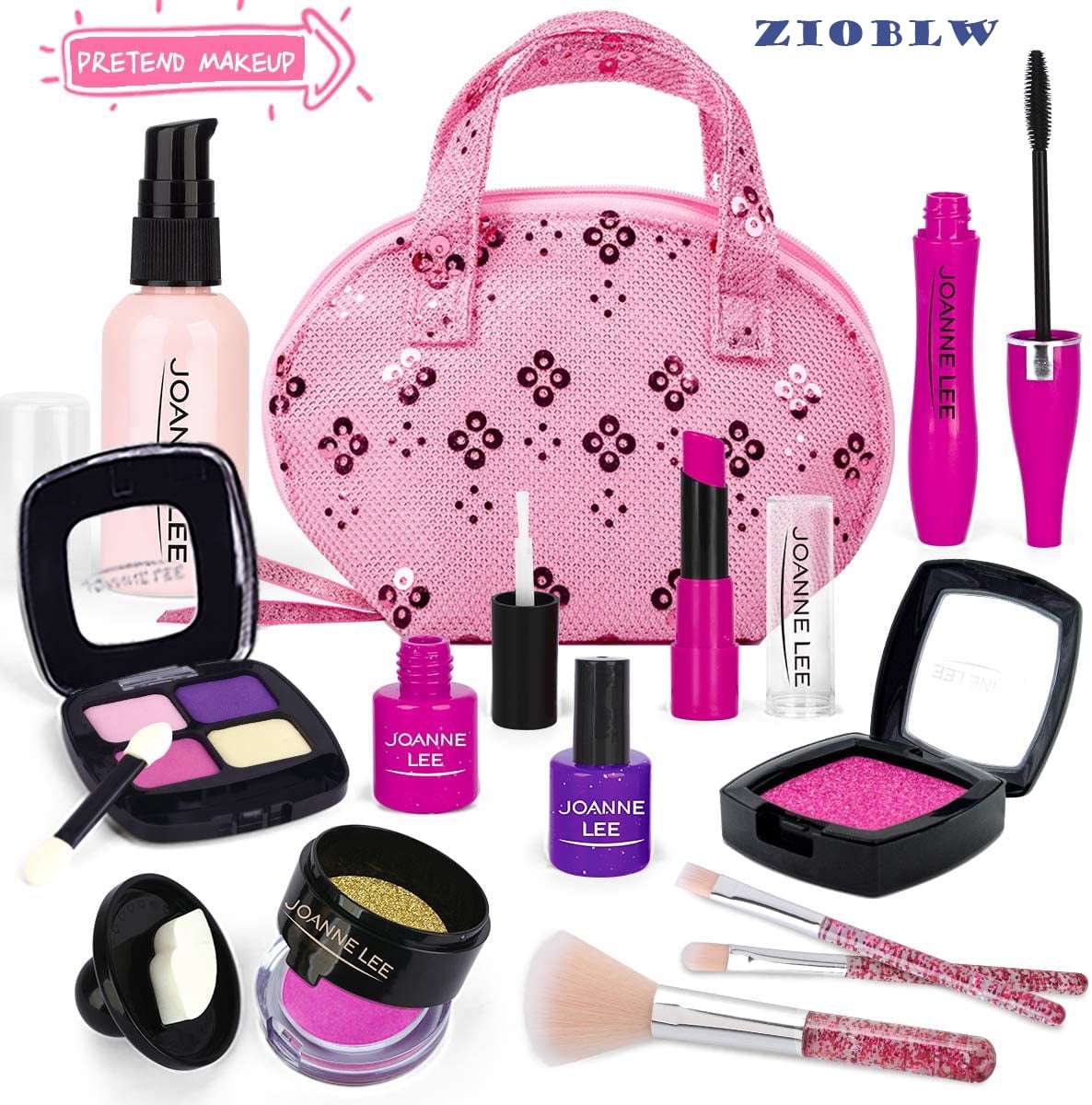 Click N' Play Cosmetic and Makeup Set for Girls, Includes Floral Tote Bag  and 8-piece for Pretend Play - Pretend Makeup for Toddlers