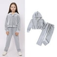 thumbnail image 1 of Girls Track Suit Velour Grey Tracksuit Kids Zipper Cropped Hoodie Sweatpants Sets Girls Fall Sets 9-10 Years, 1 of 4