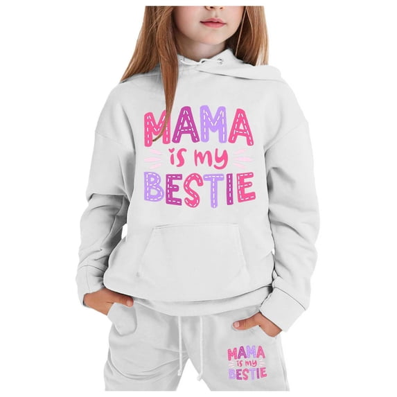 Girls' Tracksuit - Child Boys Girls Long Sleeve Solid Warm Hoodie Pullover Tops Pants Kids Outfits Sweat Suit (White,12-13 Years)