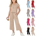 thumbnail image 1 of Girls Tracksuit Full Set 2 Piece - Kids Shorts Sleeve Loose T Shirts And rousers with Pockets Sets, Casual Solid Color Co Ord Outfit, Summer Tees Y2K Streetwear, School Clothes Gray 11-12 Years, 1 of 7