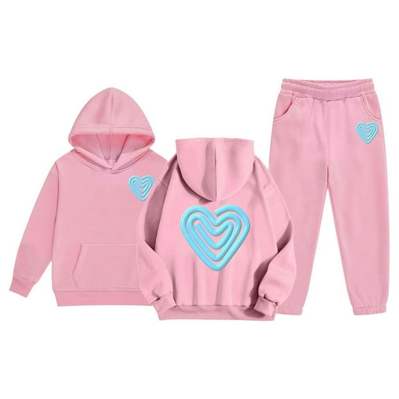 Girls Tracksuit Pink Casual Print Hoodie and Pants Fashionable Two Piece Outfit for Kids Comfortable Daily Wear Toddler Athleisure