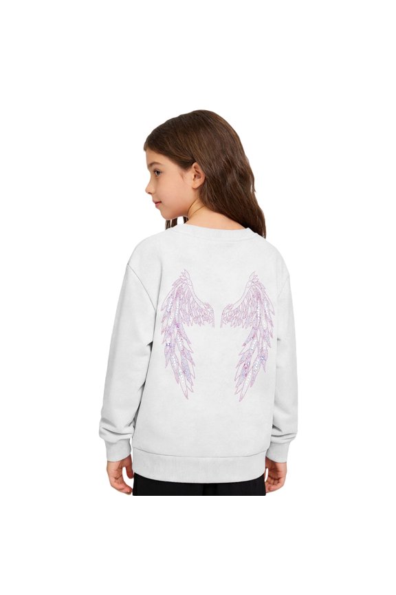Girls Tracksuit Pullover Hoodie With Sparkly Wing Design Kids Casual Outfit Printed Crewneck Sweatshirt