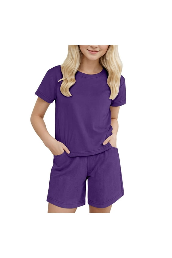 Girls Tracksuit Summer Crewneck Crop Tops and Shorts Pocketed Kids Activewear Shorts Sets 2 Piece Sets Skirts for Girls 10-12 White