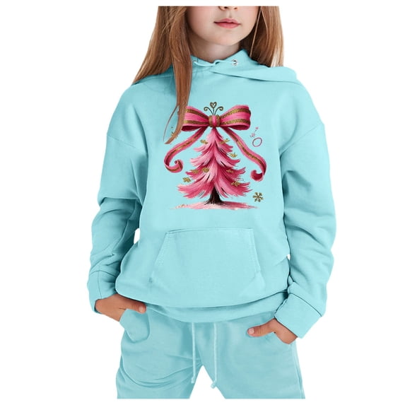 Girls Tracksuits - Children's CuHK Long Sleeved Print Hoodie Top Pant Set (Light Blue,6-7 Years)