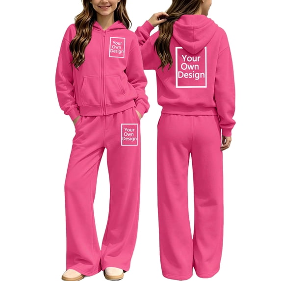 Girls Tracksuits Kids Size 7-8 2 Piece Outfits Solid Full Zip Up Hoodie Jacket Sweatshirt with Pockets and Wide Leg Sweatpants Casual Lounge Activewear Fall Clothes