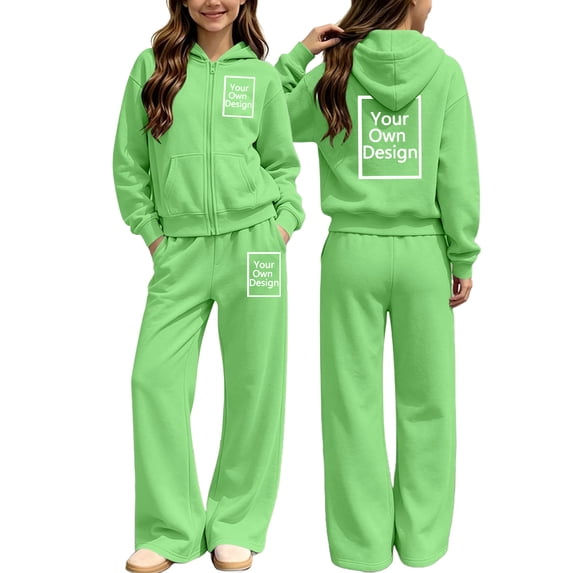 Girls Tracksuits Tween Size 11-12 2 Piece Outfits Solid Full Zip Up Hoodie Jacket Sweatshirt with Pockets and Wide Leg Sweatpants Casual Lounge Activewear Fall Clothes