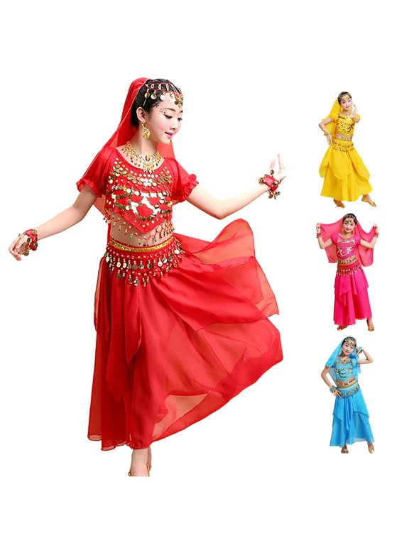 Girls Traditional Dance Performance Outfit with Flowing Skirt for Stage Ethnic Belly Dance Baby Girl Set Clothes 2-3 Years