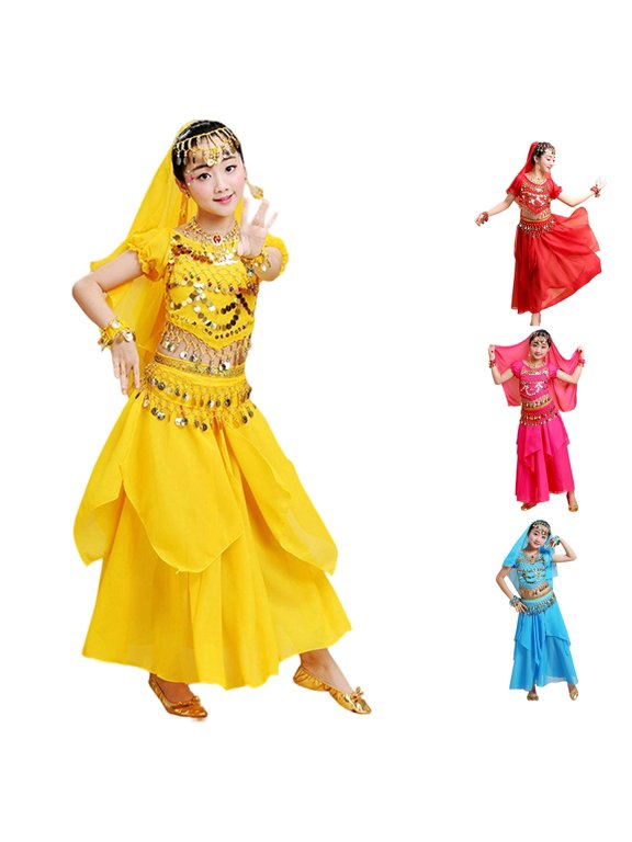 Girls Traditional Dance Performance Outfit with Flowing Skirt for Stage Ethnic Belly Dance Baby Girl Set Clothes 2-3 Years