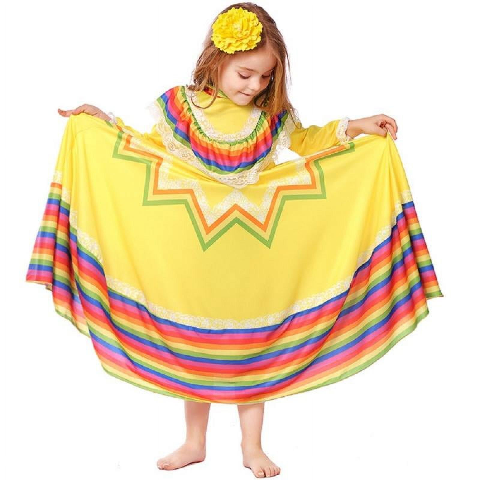 Girls Traditional Mexican Dress Lace Costume Festival Party Spanish Dress
