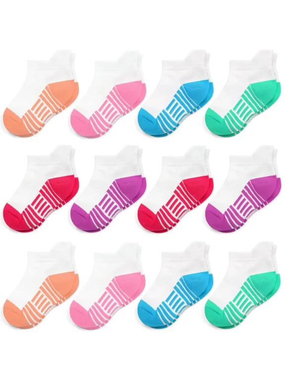 Girls Trainer Socks 12 Pairs Sports Ankle Kids Socks White Black Athletic Running School Socks Toddler Soft Socks for 1-14 Years Children