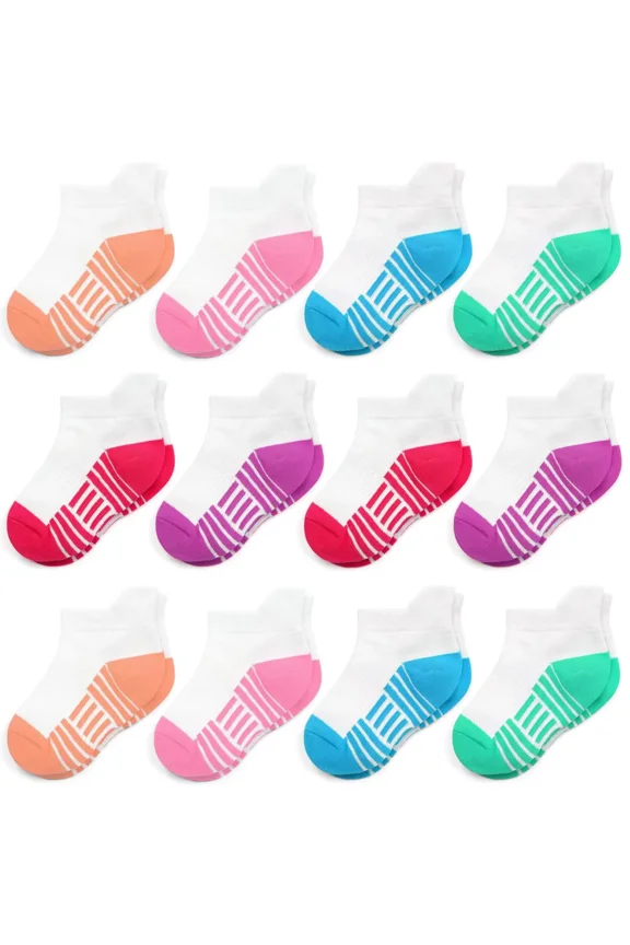 Girls Trainer Socks 12 Pairs Sports Ankle Kids Socks White Black Athletic Running School Socks Toddler Soft Socks for 1-14 Years Children