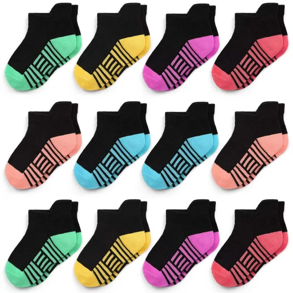 Girls Trainer Socks 12 Pairs Sports Ankle Kids Socks White Black Athletic Running School Socks Toddler Soft Socks for 1-14 Years Children