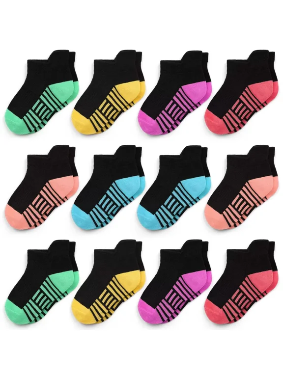 Girls Trainer Socks 12 Pairs Sports Ankle Kids Socks White Black Athletic Running School Socks Toddler Soft Socks for 1-14 Years Children