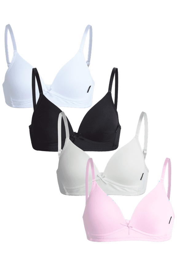 Girls' Training Bra - 4 Pack A-Cup Molded Wire-Free Microfiber Bralette (32A-36A)