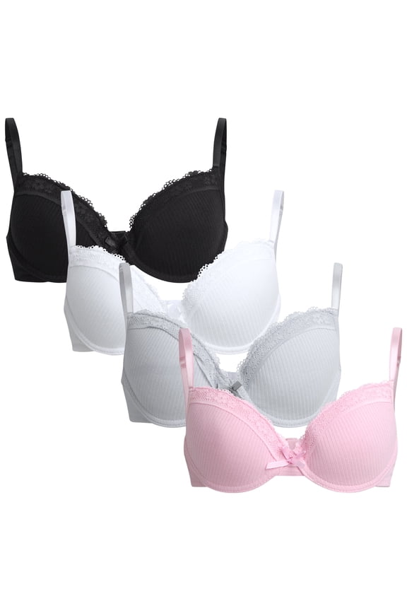 Girls' Training Bra - 4 Pack A-Cup Molded Wire-Free Microfiber Bralette (32A-36A)