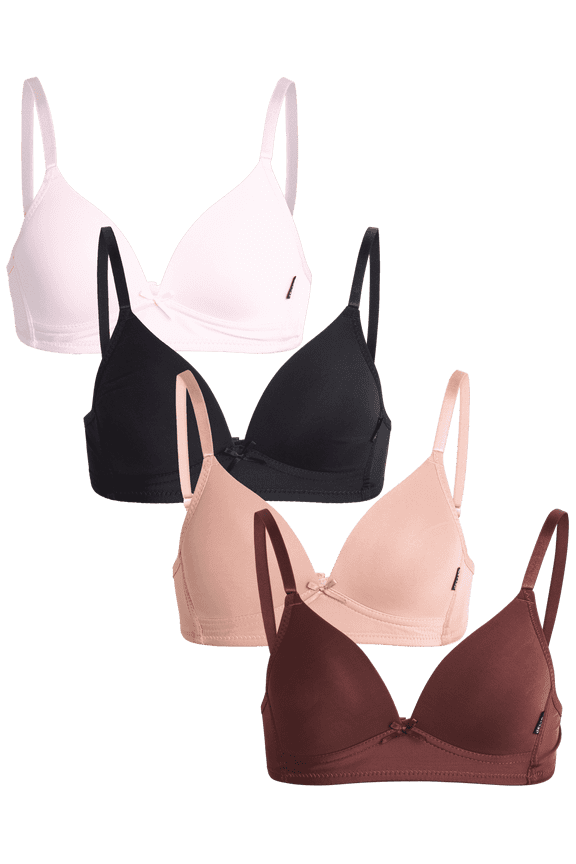 Girls' Training Bra - 4 Pack A-Cup Molded Wire-Free Microfiber Bralette (32A-36A)