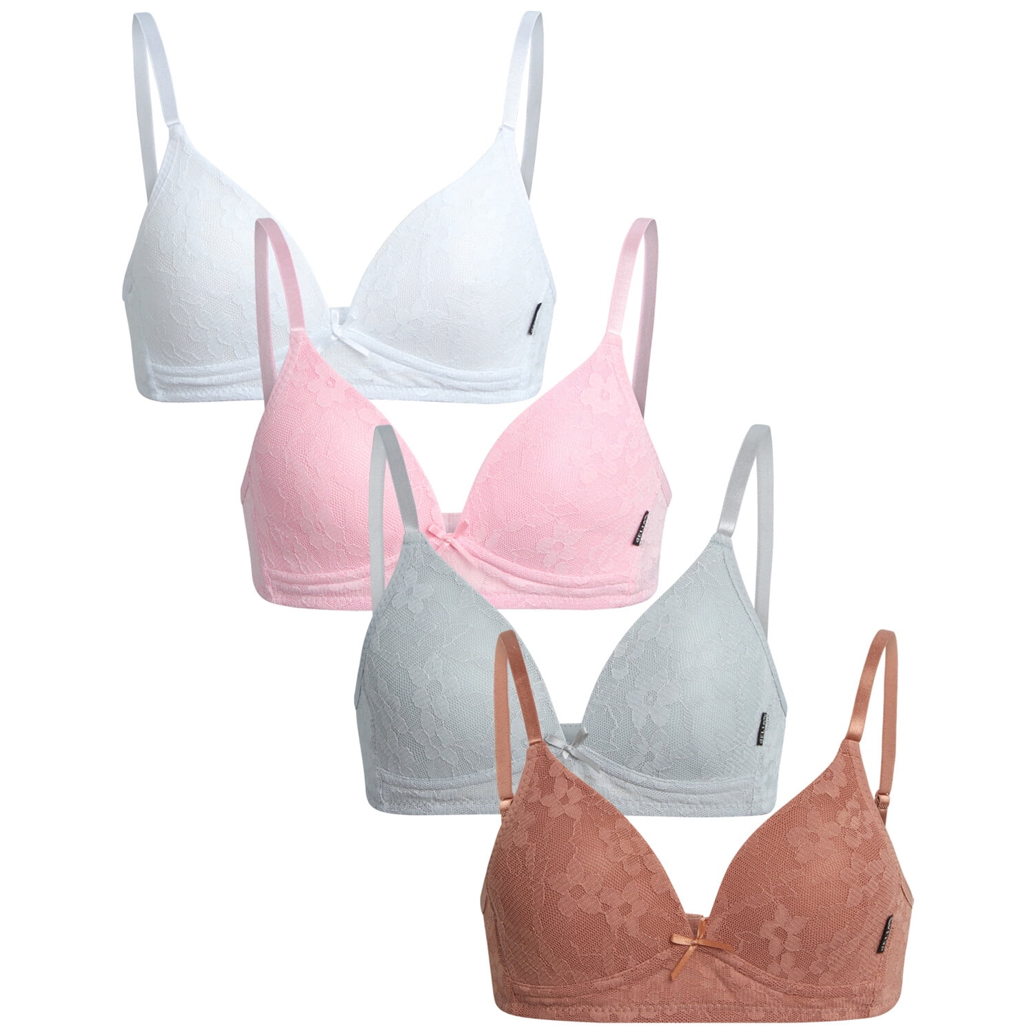 Girls Training Bra Soft Molded Microfiber Bralette Wire-Free Girls a-Cup Bras 4 Pack