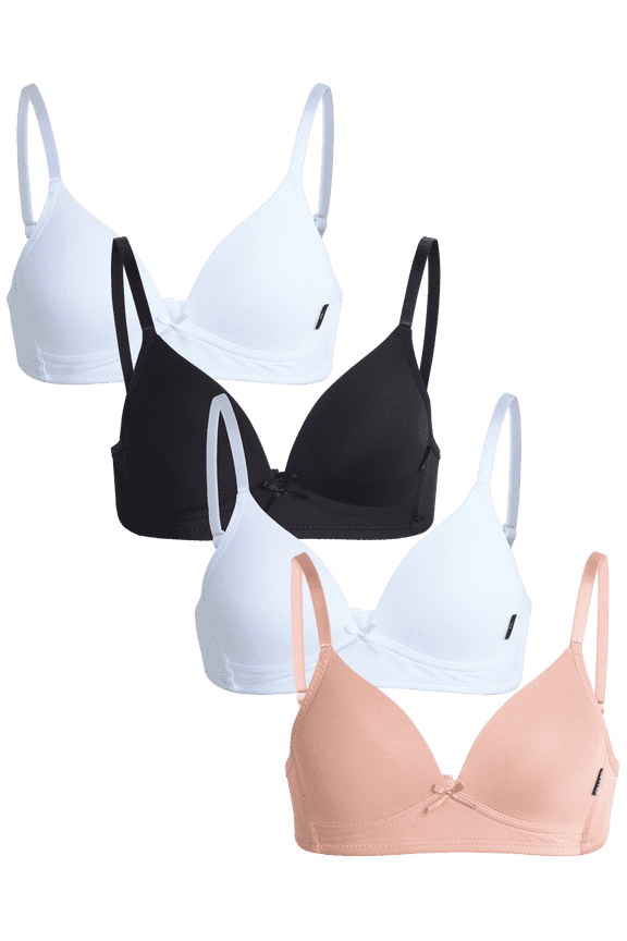 Girls Training Bra Soft Molded Microfiber Bralette Wire-Free Girls a-Cup Bras 4 Pack