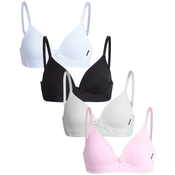 Girls' Training Bra - 4 Pack A-Cup Molded Wire-Free Microfiber Bralette (32A-36A)