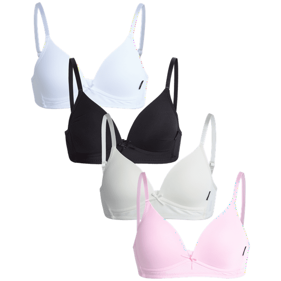 Girls' Training Bra - 4 Pack A-Cup Molded Wire-Free Microfiber Bralette (32A-36A)