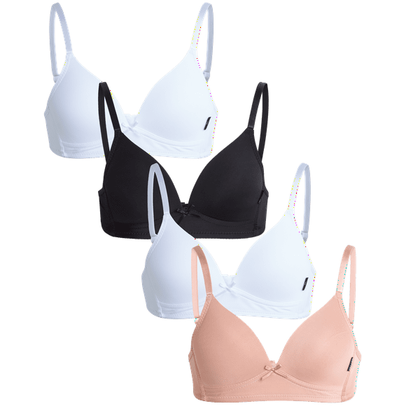 Girls' Training Bra - 4 Pack A-Cup Molded Wire-Free Microfiber Bralette (32A-36A)