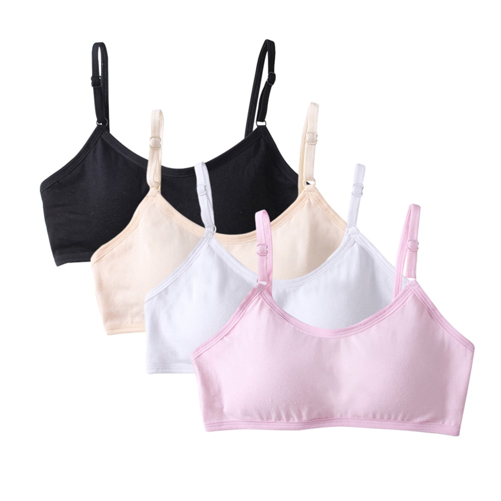 LJMOFA 8-16T Summer Cute Cotton For Young Girls Solid Color Simple Training  Bras Teen Girls Sports Bras Puberty Gym B237