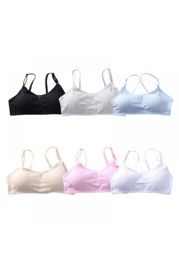 Girls Training Bra, 6 Pack Stretch Cotton Crop Cami Bralette