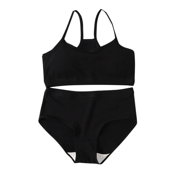Girls Training Bra Girls' Two Piece Underwear Set High Waist Briefs Bra Set Solid Sports Camisole Panties Set Girls Bras Black 12Y