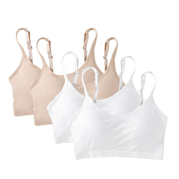 Girls Training Bra Pack –4-Pack Crop Cami Training Bras for Girls. Seamless Bra Design with Removable Padding