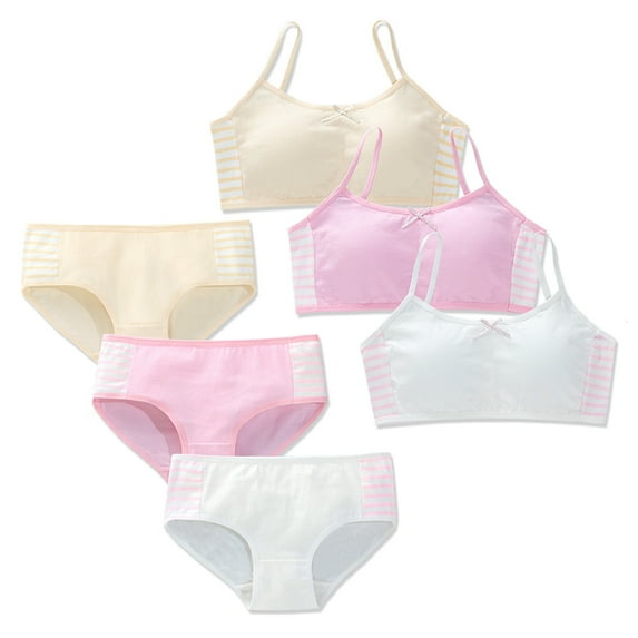 Girls' Training Bra Set – 6 Piece Cotton Cami Bralette and Briefs Underwear