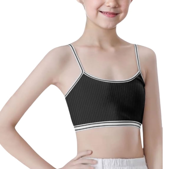 Girls Training Bra, Soft Bralette, 3-6 Pack, Double Layer Design, No Pads Black 10-13 Years