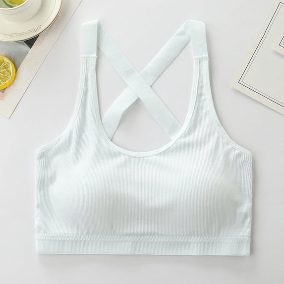 Girls' Training Bra with Cross Back Design, Ribbed Seamless Underwear for Everyday and School Wear, 5-15 Years Blue 5 Years-15 Years