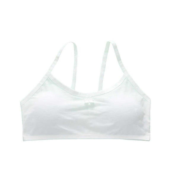 Girls Training Bras 8-14 Years Crop Camisole Sports Bra for Girls with Adjustable Straps Padded Solid Color Bralettes (Teens, White)