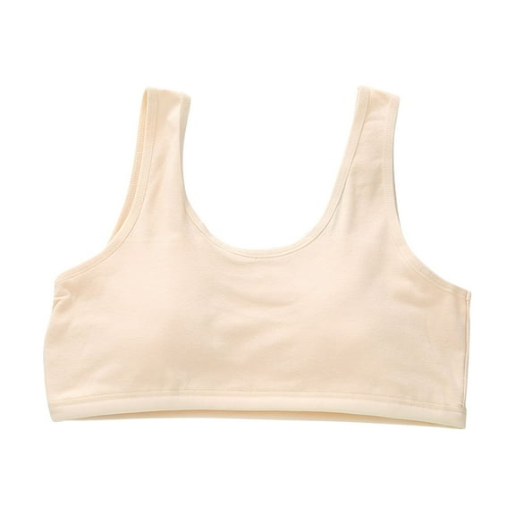 Girls Training Bras Comfort Bralette Junior Tween Girl Everyday T-Shirt Bra No-Padded Comfy Solid Underwear, Beige, L