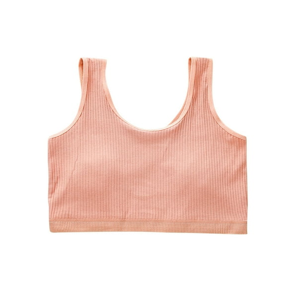 Girls Training Bras Cute Padded Bra Ribbed Seamless Wirefree Cotton Comfort Underwear Bralette Everyday Vest, Red, L