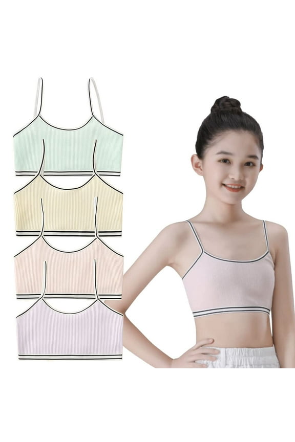 4 Pack Training Bras for Girls Cotton Bras Wireless Light Girl Training Bra Teen Girls Clothes Sports Bra for Teens 6-14