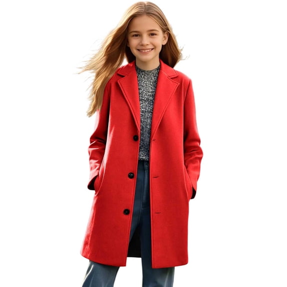 Girls Trench Coat Single Breasted Wool Dress Coats Winter Long Windbreaker Overcoat for Kids