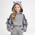 thumbnail image 1 of Girls Trendy Cropped Hoodie Casual Long Sleeve Cute Regular Fit Kids Pullover Sweatshirt Gray 5-6 Years, 1 of 5