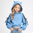 thumbnail image 1 of Girls Trendy Cropped Hoodie Cute Regular Fit Casual Long Sleeve Kids Pullover Sweatshirt Blue 9-10 Years, 1 of 5