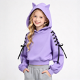 thumbnail image 1 of Girls Trendy Cropped Hoodie Long Sleeve Cute Regular Fit Casual Kids Pullover Sweatshirt Purple 14-15 Years, 1 of 5
