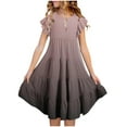 thumbnail image 1 of Girls Trendy Gradient Color Dresses Kids Summer Double Layer Ruffle Sleeve Dress 6-15 Years, 1 of 5