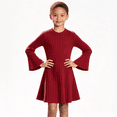 thumbnail image 1 of Girls Trendy Ribbed Dresses Casual Crewneck Flowy Flared Long Sleeve Kids Fall Winter Dresses Red 5-14, 1 of 8