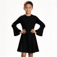 thumbnail image 1 of Girls Trendy Ribbed Dresses Casual Flared Long Sleeve Crewneck Flowy Kids Fall Winter Dresses Black 12, 1 of 8
