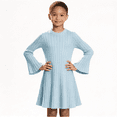 thumbnail image 1 of Girls Trendy Ribbed Dresses Crewneck Flowy Flared Long Sleeve Casual Kids Fall Winter Dresses Blue 14, 1 of 8