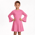 thumbnail image 1 of Girls Trendy Ribbed Dresses Flared Long Sleeve Flowy Crewneck Casual Kids Fall Winter Dresses Hot Pink 10, 1 of 8