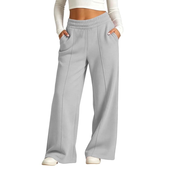 Girls Trendy Sweatpants with Pockets Baggy Fall Winter Casual Elastic Waist Kids Wide Leg Pants Gray 8