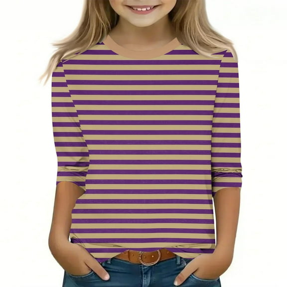 Girls Trendy Tops Cute Shirt for Girls 7-8 Summer Clothes for Kids T Shirt for Girls Kids 3/4 Sleeve Shirt Spring 2025 T-Shirts Purple