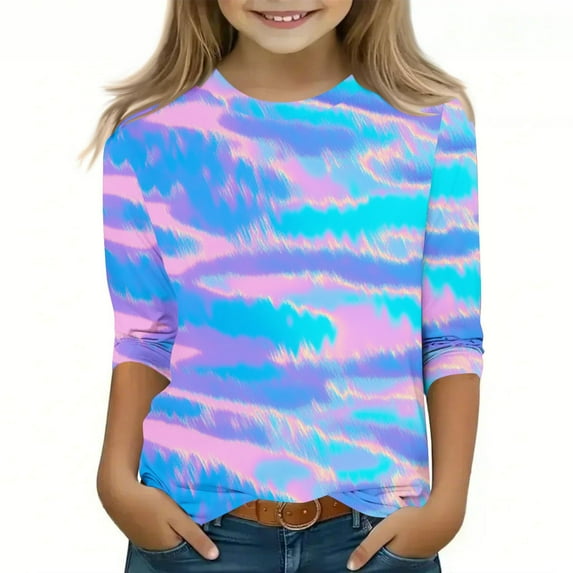 Girls Trendy Tops Cute Shirt for Girls 7-8 Under Shirts for Girls Girl Clothes Shirts Girls Tops 3/4 Sleeve Tops for Girls 8-10 Multicolor-3